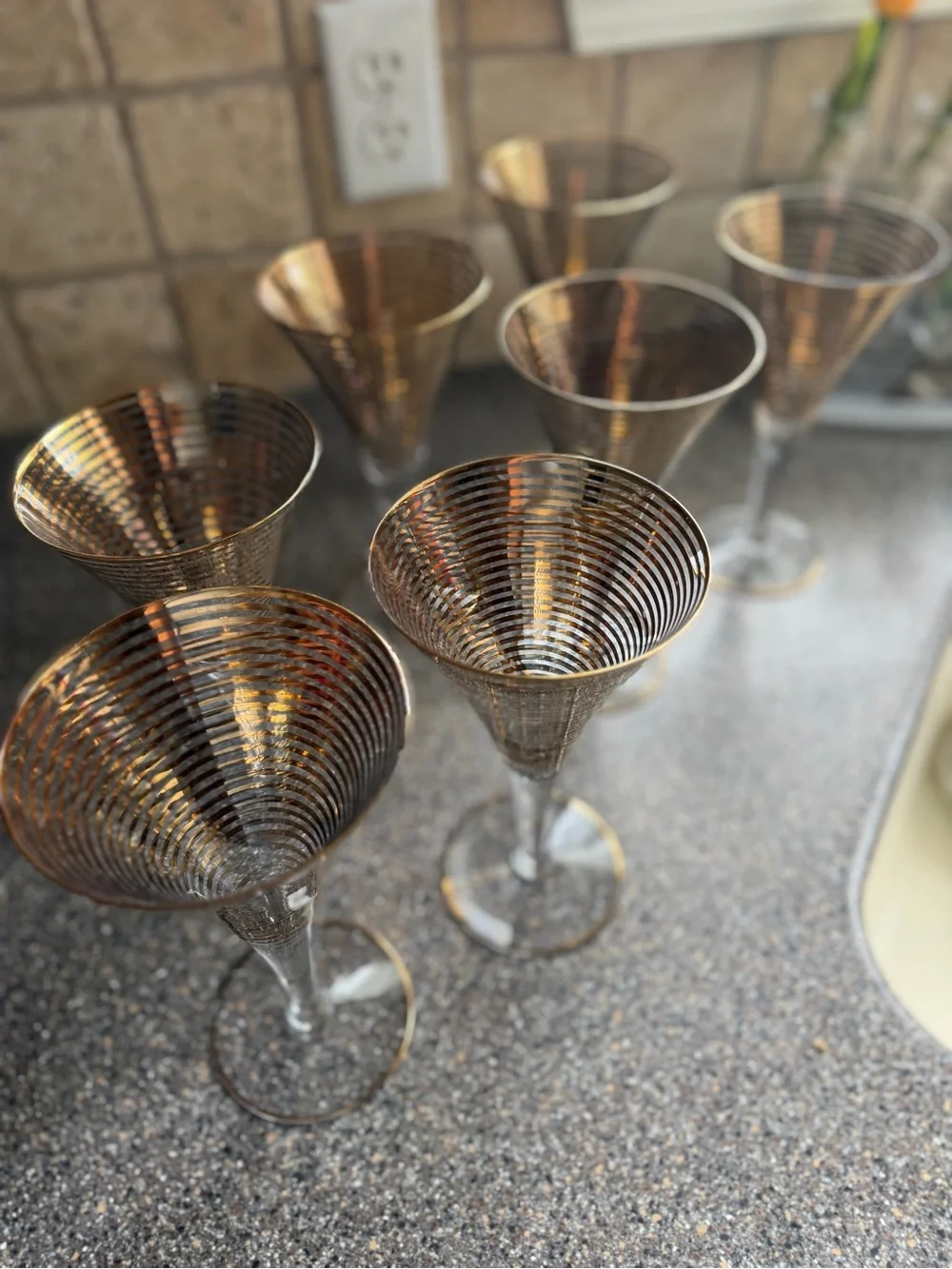 Vintage Gold Spiral Cocktail Glasses Set of 7 Mid Century Barware